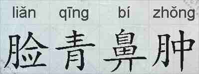 脸青鼻肿的拼音
