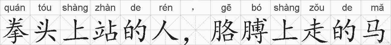 拳头上站的人，胳膊上走的马的拼音